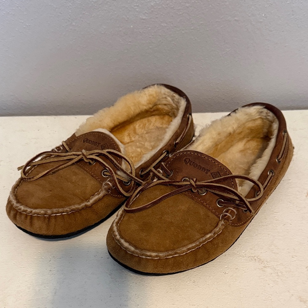Quoddy Tan Shearling Lined Loafers